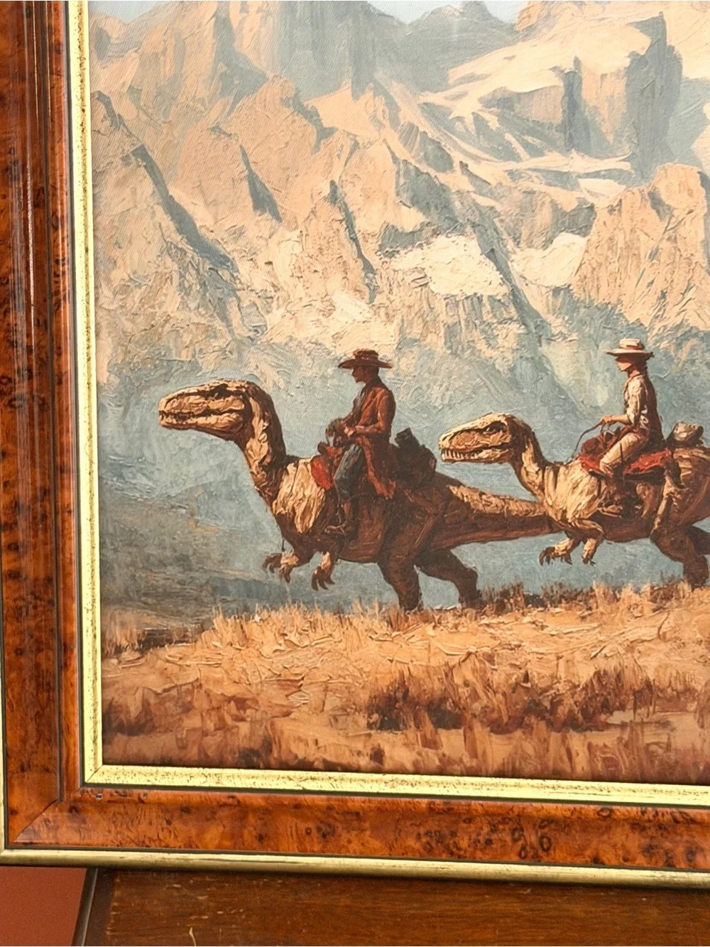 Cowboy Dinosaur Ranger Mountains Canvas Art Print Quirky Vintage Framed Wall Art